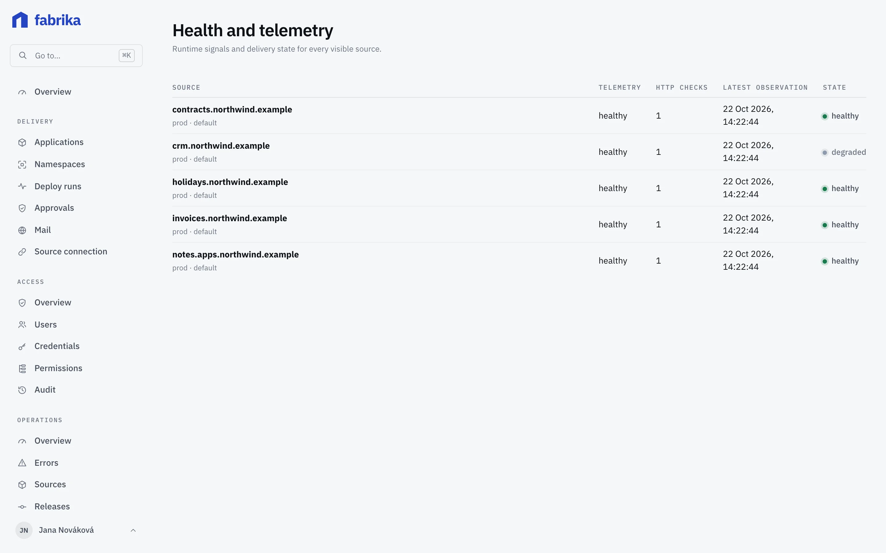 Health checks for each app environment
